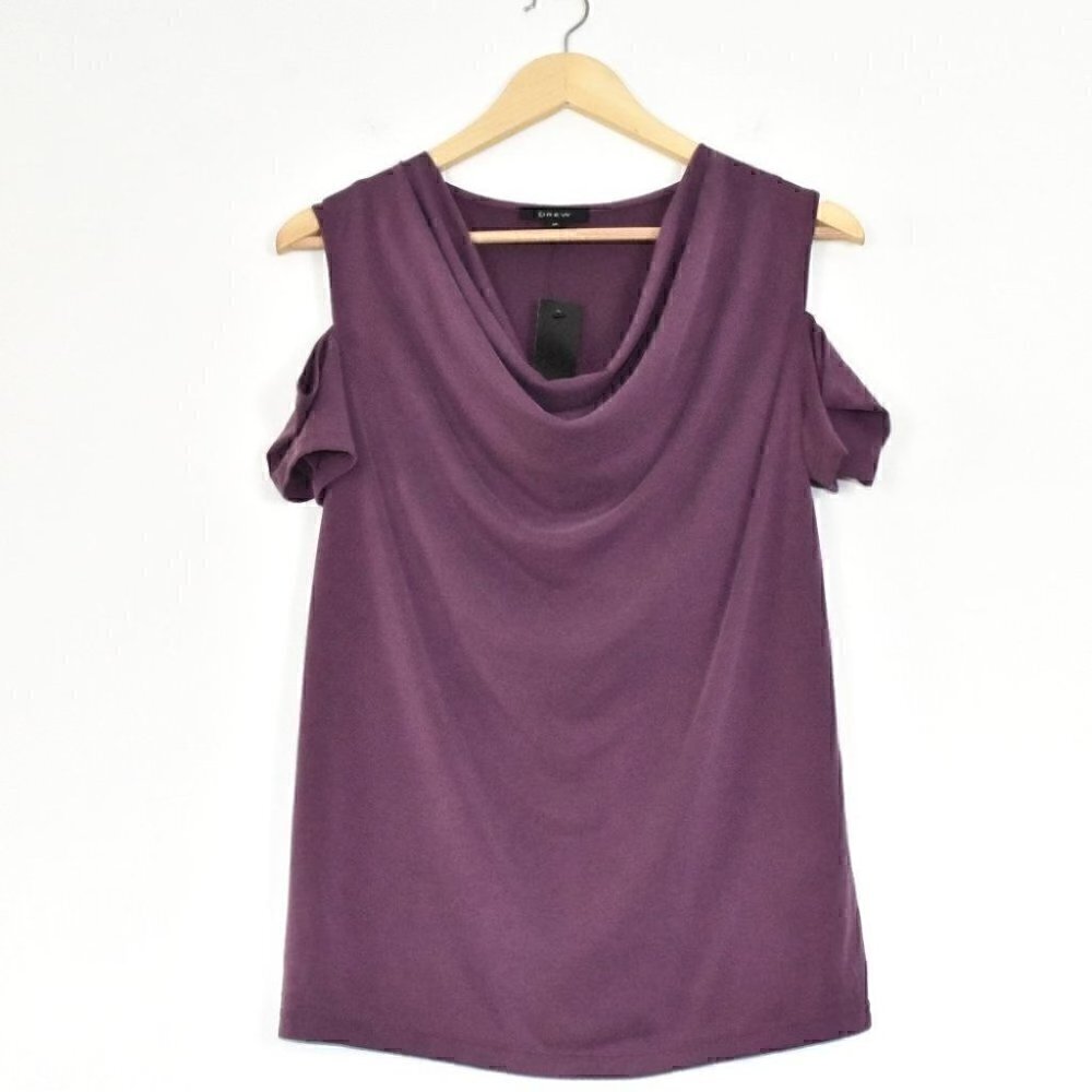 Drew Cold Shoulder Blouse Short Sleeve Plum Wine Top Size Sm
